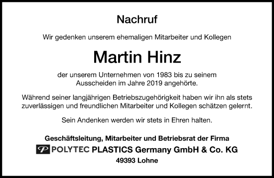 Anzeige von Martin Hinz von OM-Medien