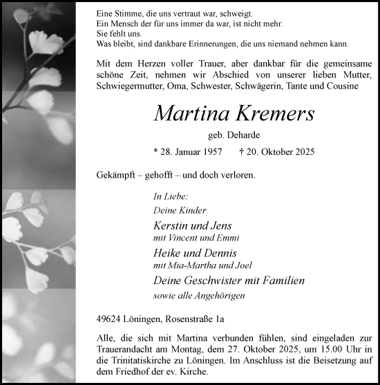 Anzeige von Martina Kremers von OM-Medien