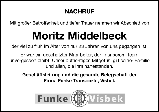 Anzeige von Moritz Middelbeck von OM-Medien