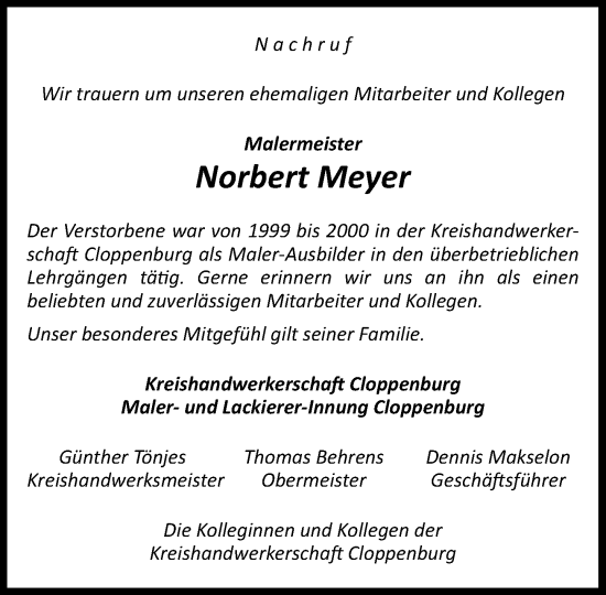 Anzeige von Norbert Meyer von OM-Medien
