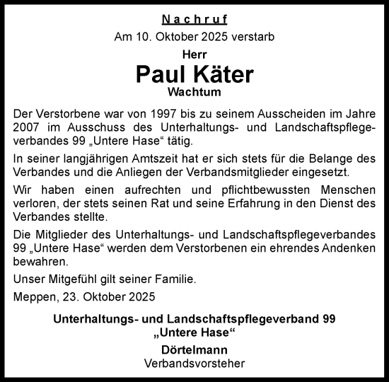 Anzeige von Paul Käter von OM-Medien