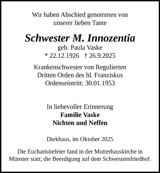 Anzeige von Paula Vaske von OM-Medien