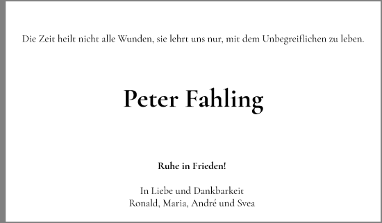 Anzeige von Peter Fahling von OM-Medien