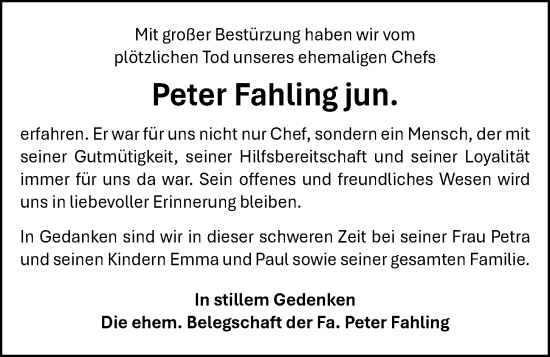 Anzeige von Peter Fahling von OM-Medien