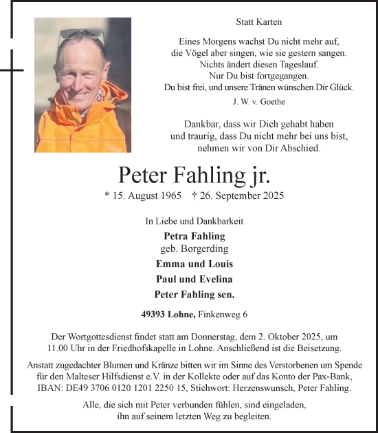 Anzeige von Peter Fahling von OM-Medien