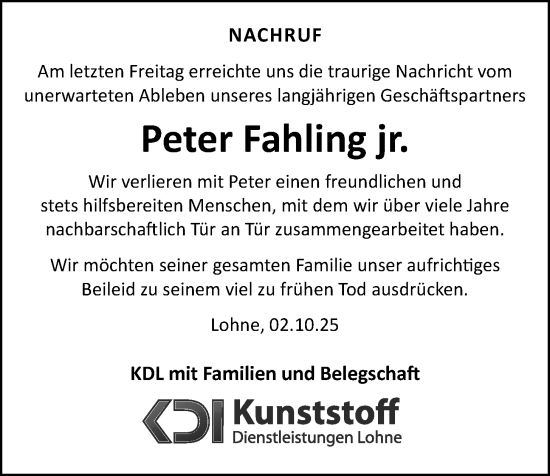 Anzeige von Peter Fahling von OM-Medien