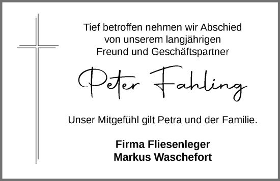 Anzeige von Peter Fahling von OM-Medien