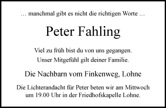 Anzeige von Peter Fahling von OM-Medien