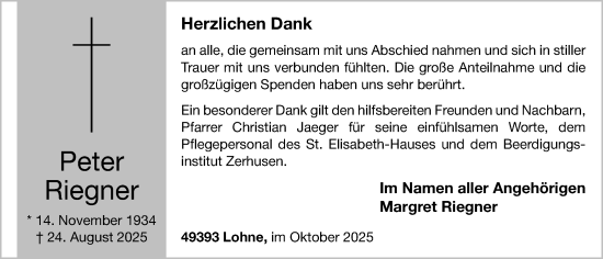 Anzeige von Peter Riegner von OM-Medien