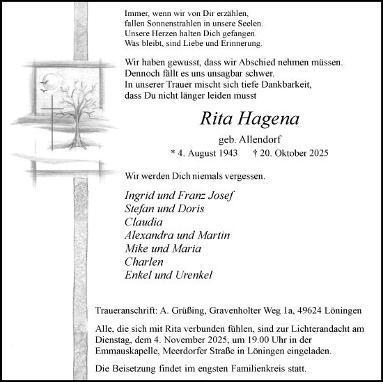 Anzeige von Rita Hagena von OM-Medien