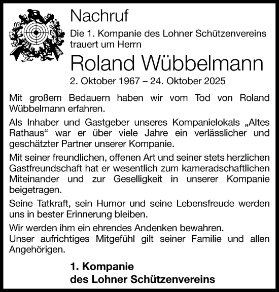 Anzeige von Roland Wübbelmann von OM-Medien