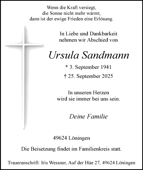 Anzeige von Ursula Sandmann von OM-Medien