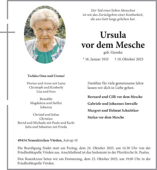 Anzeige von Ursula vor dem Mesche von OM-Medien