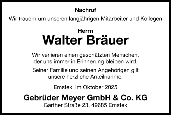 Anzeige von Walter Bräuer von OM-Medien