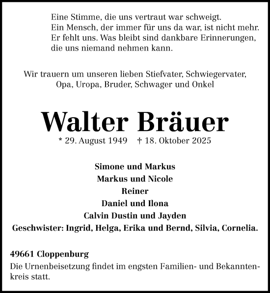 Anzeige von Walter Bräuer von OM-Medien