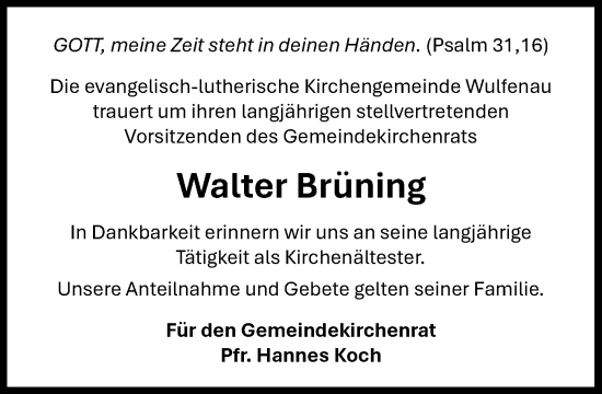 Anzeige von Walter Brüning von OM-Medien