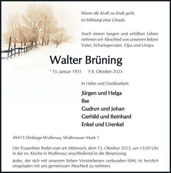 Anzeige von Walter Brüning von OM-Medien