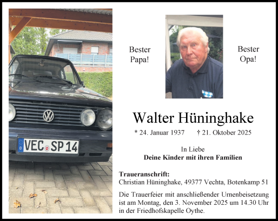 Anzeige von Walter Hüninghake von OM-Medien