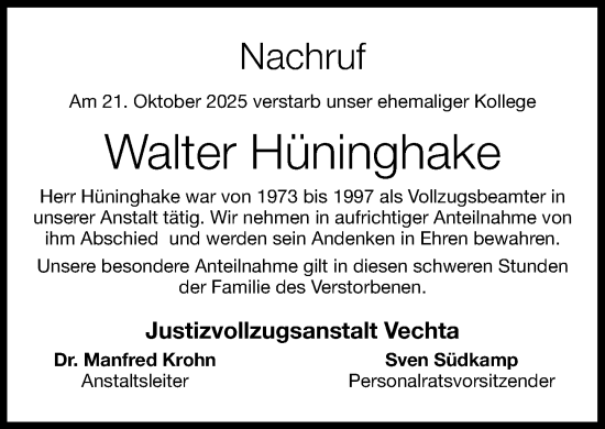 Anzeige von Walter Hüninghake von OM-Medien