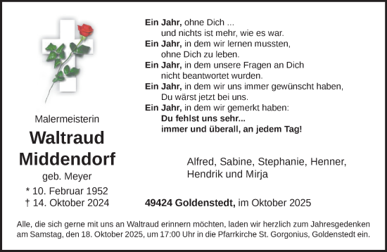 Anzeige von Waltraud Middendorf von OM-Medien