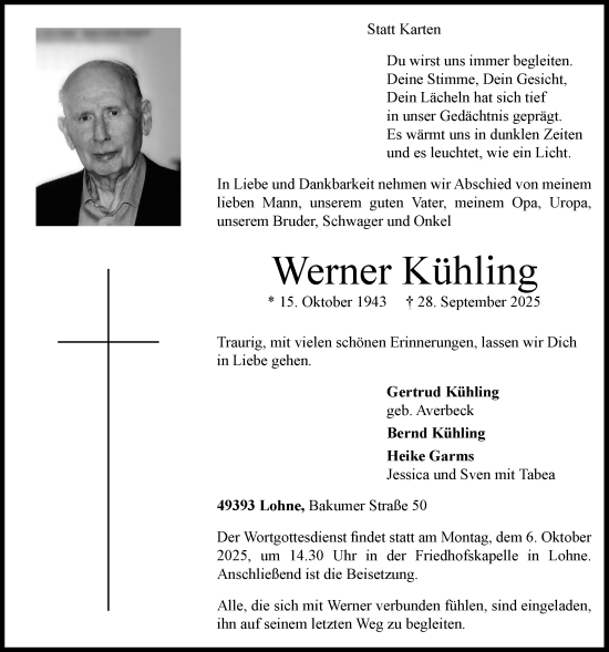 Anzeige von Werner Kühling von OM-Medien