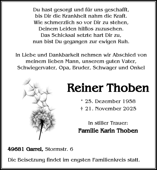 Anzeige von Reiner Thoben von OM-Medien