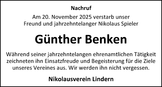 Anzeige von Günther Benken von OM-Medien