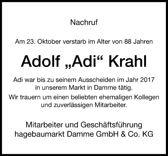 Anzeige von Adolf Krahl von OM-Medien