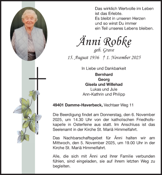 Anzeige von Änni Robke von OM-Medien