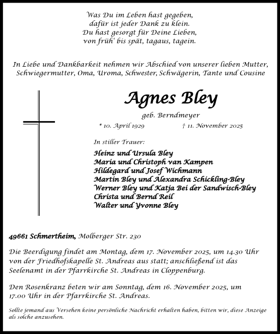 Anzeige von Agnes Bley von OM-Medien