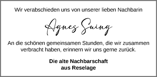 Anzeige von Agnes Suing von OM-Medien