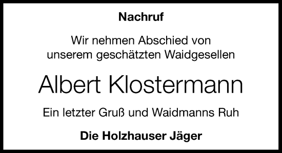 Anzeige von Albert Klostermann von OM-Medien