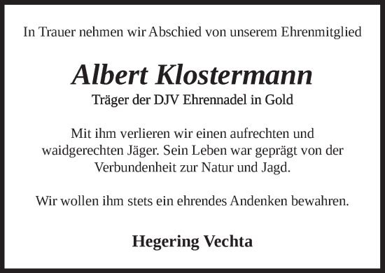 Anzeige von Albert Klostermann von OM-Medien
