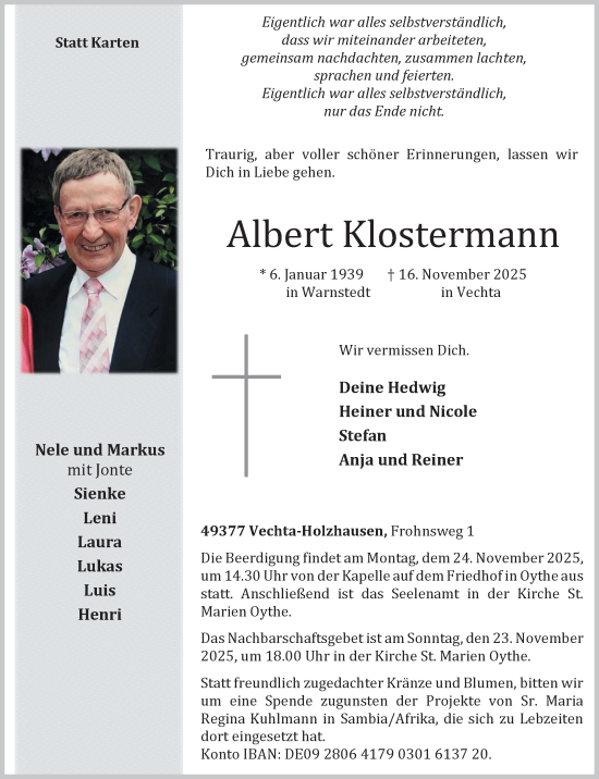 Anzeige von Albert Klostermann von OM-Medien