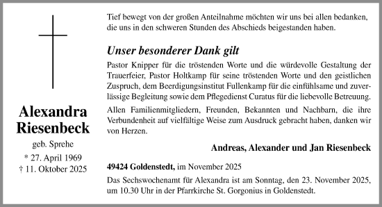 Anzeige von Alexandra Riesenbeck von OM-Medien