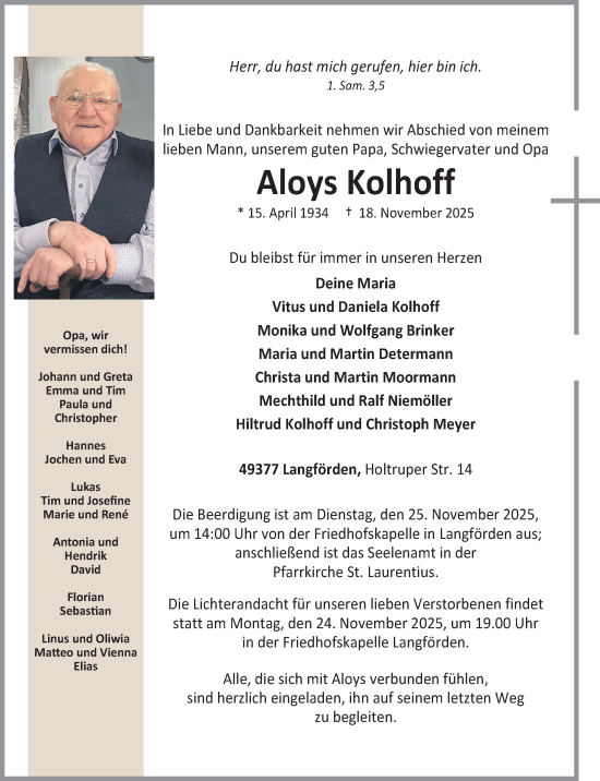 Anzeige von Aloys Kolhoff von OM-Medien
