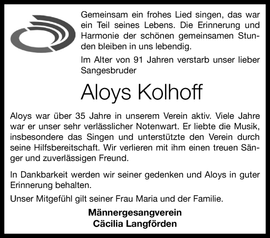 Anzeige von Aloys Kolhoff von OM-Medien