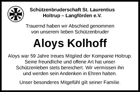 Anzeige von Aloys Kolhoff von OM-Medien