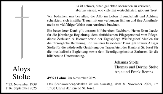 Anzeige von Aloys Stolte von OM-Medien