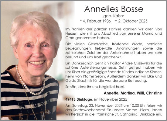 Anzeige von Annelies Bosse von OM-Medien