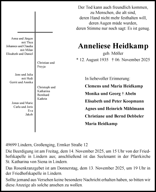 Anzeige von Anneliese Heidkamp von OM-Medien