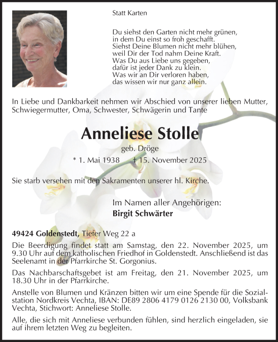 Anzeige von Anneliese Stolle von OM-Medien
