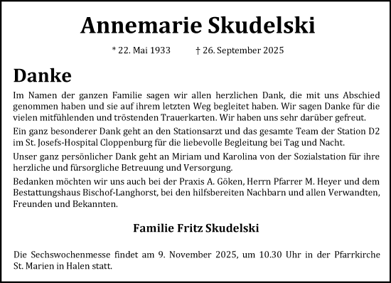 Anzeige von Annemarie Skudelski von OM-Medien