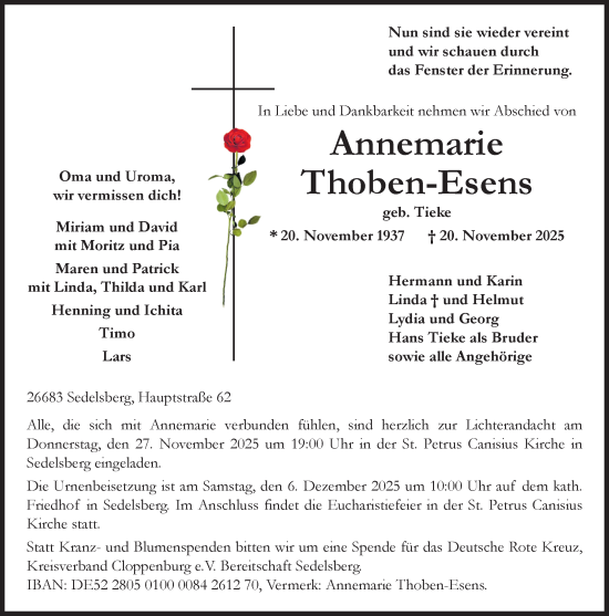 Anzeige von Annemarie Thoben-Esens von OM-Medien