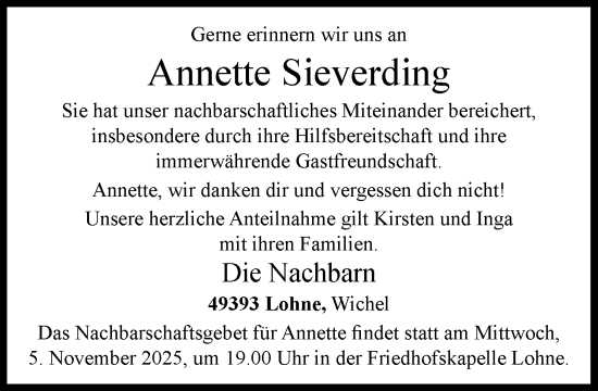 Anzeige von Annette Sieverding von OM-Medien