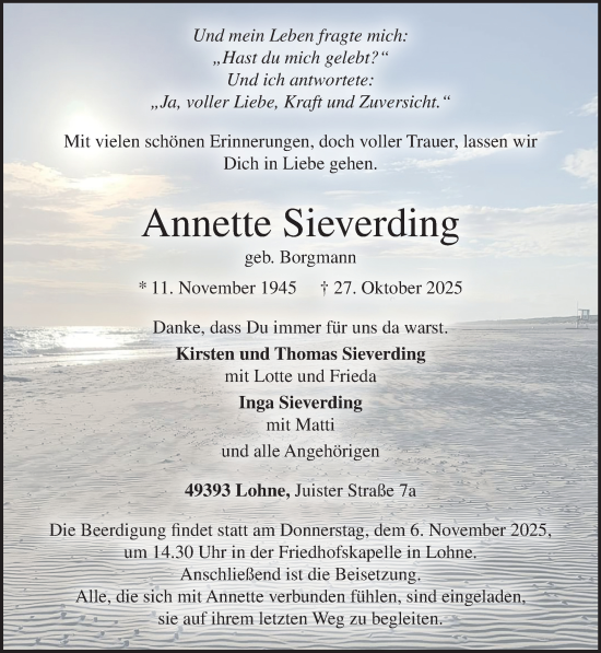 Anzeige von Annette Sieverding von OM-Medien
