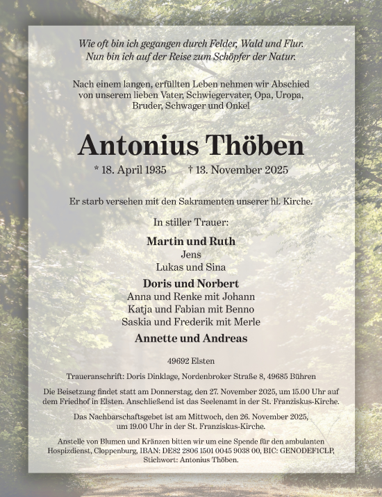 Anzeige von Antonius Thöben von OM-Medien