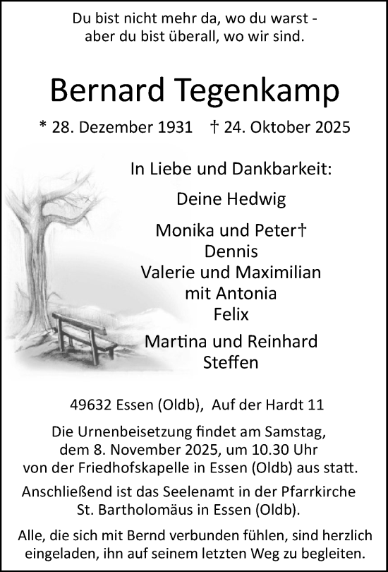 Anzeige von Bernard Tegenkamp von OM-Medien