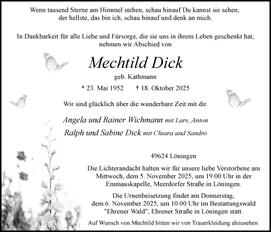 Anzeige von Mechtild Dick von OM-Medien