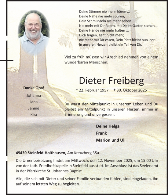 Anzeige von Dieter Freiberg von OM-Medien